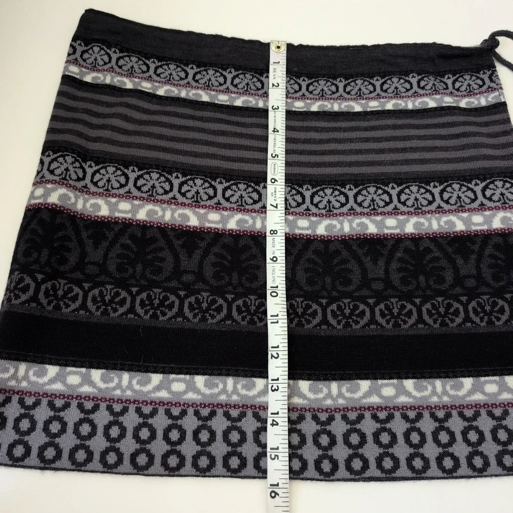 Icelandic Design Womens Wool Blend Knit Fair Isle Mini Skirt Black Grey Size M